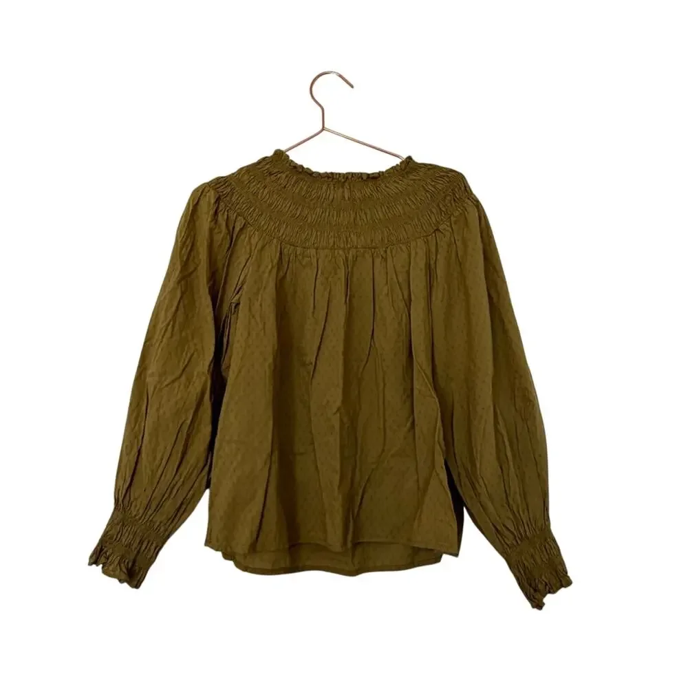 Universal Thread Olive Smocked Yoke Blouse XS new with tag